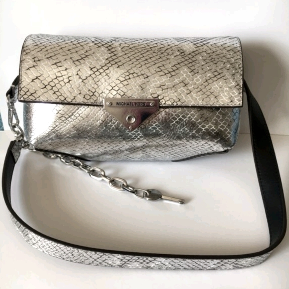 MICHAEL KORS METALLIC SNAKE PRINT BELT BAG